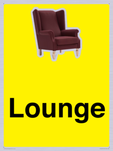 Lounge Dementia Friendly Yellow SIgn